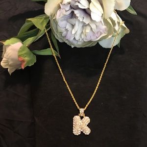 Bubble Letter Rhinestone Charm Necklace